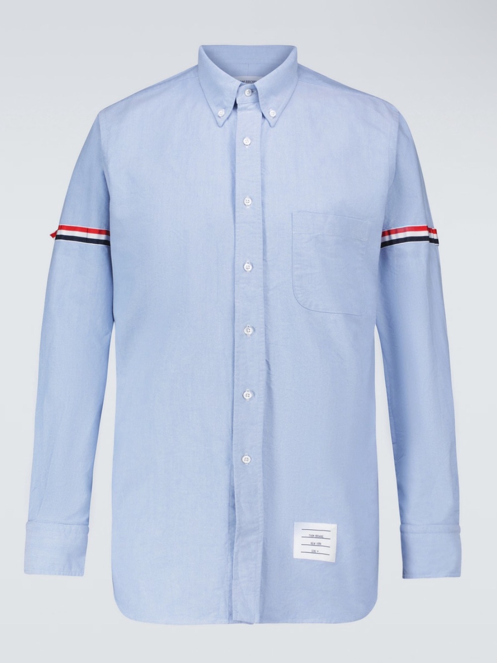 Thom Browne Light Blue Oxford Classic Fit Shirt RWB Armbands MWL150E-06177 Sz 2